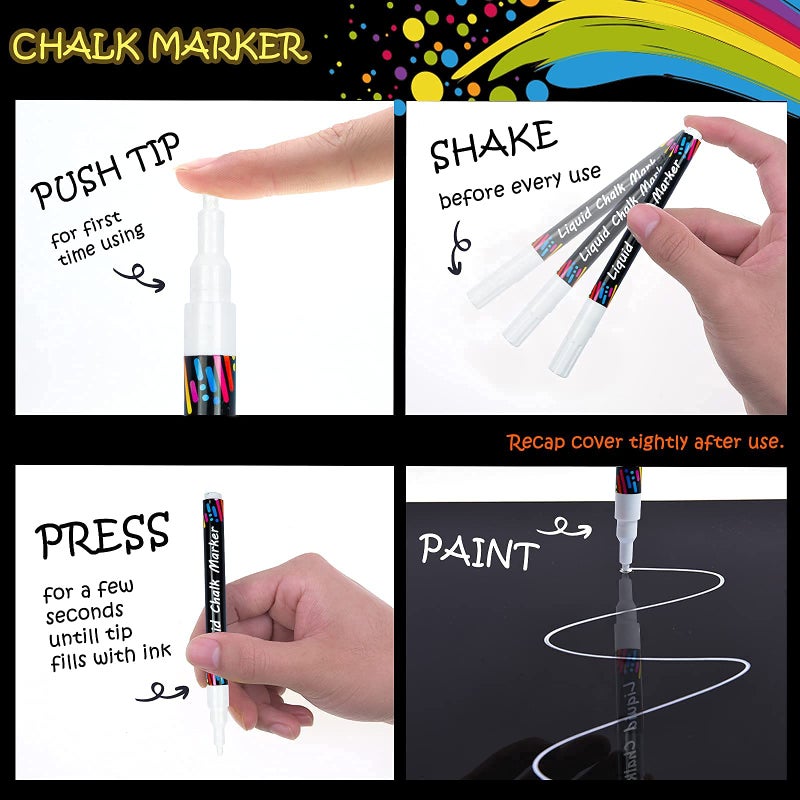 Tebik White Liquid Chalk Markers Set, Pack of 10 White Chalkboard Paint Pens with 12 Chalkboard Labels, 5 Stickers, Perfect for Chalkboards, Bistro Boards, Glass and Metal - Image 4